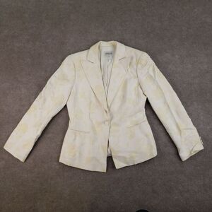 Armani‎ Collezioni Blazer Womens Size 6 Beige Striped Floral Stitched Wool Blend